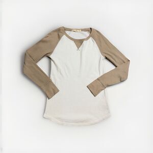 Faded Glory Womens Thermal Top M 8 10 Waffle Knit Raglan Long Sleeve Cream Tan